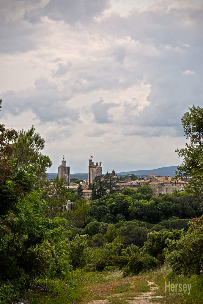 Photo du Duché d'Uzès vu depuis le chemin de garrigue menant à Saint Siffret