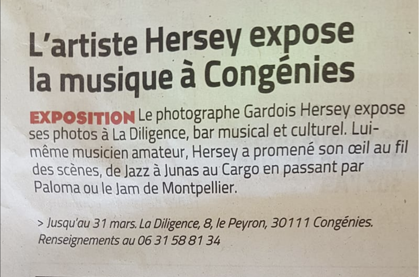 article du journal le Midi Libre sur l'exposition Hersey photographe à Congenies Gard
