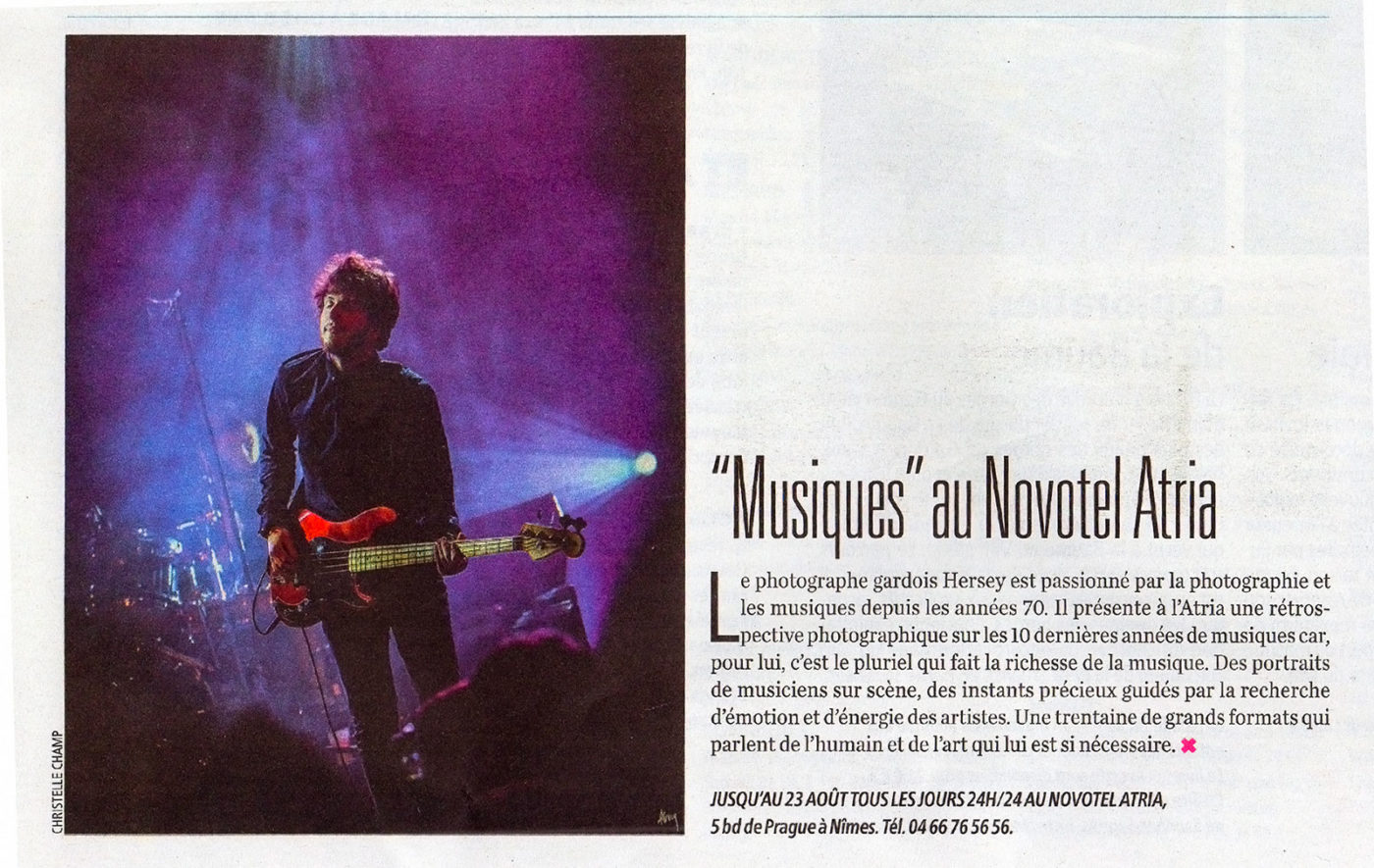 Article la Gazette de Nîmes exposition de photos par Hersey au Novotel Atria de Nîmes