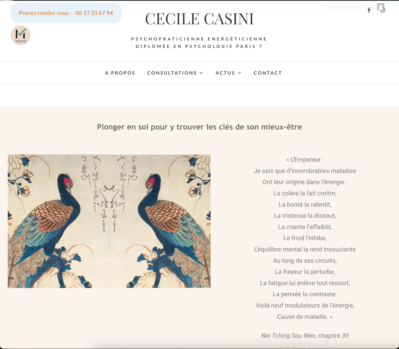Création d'un site internet pour Cécile Casini psychopraticienne Paris 7 © Hersey webmaster