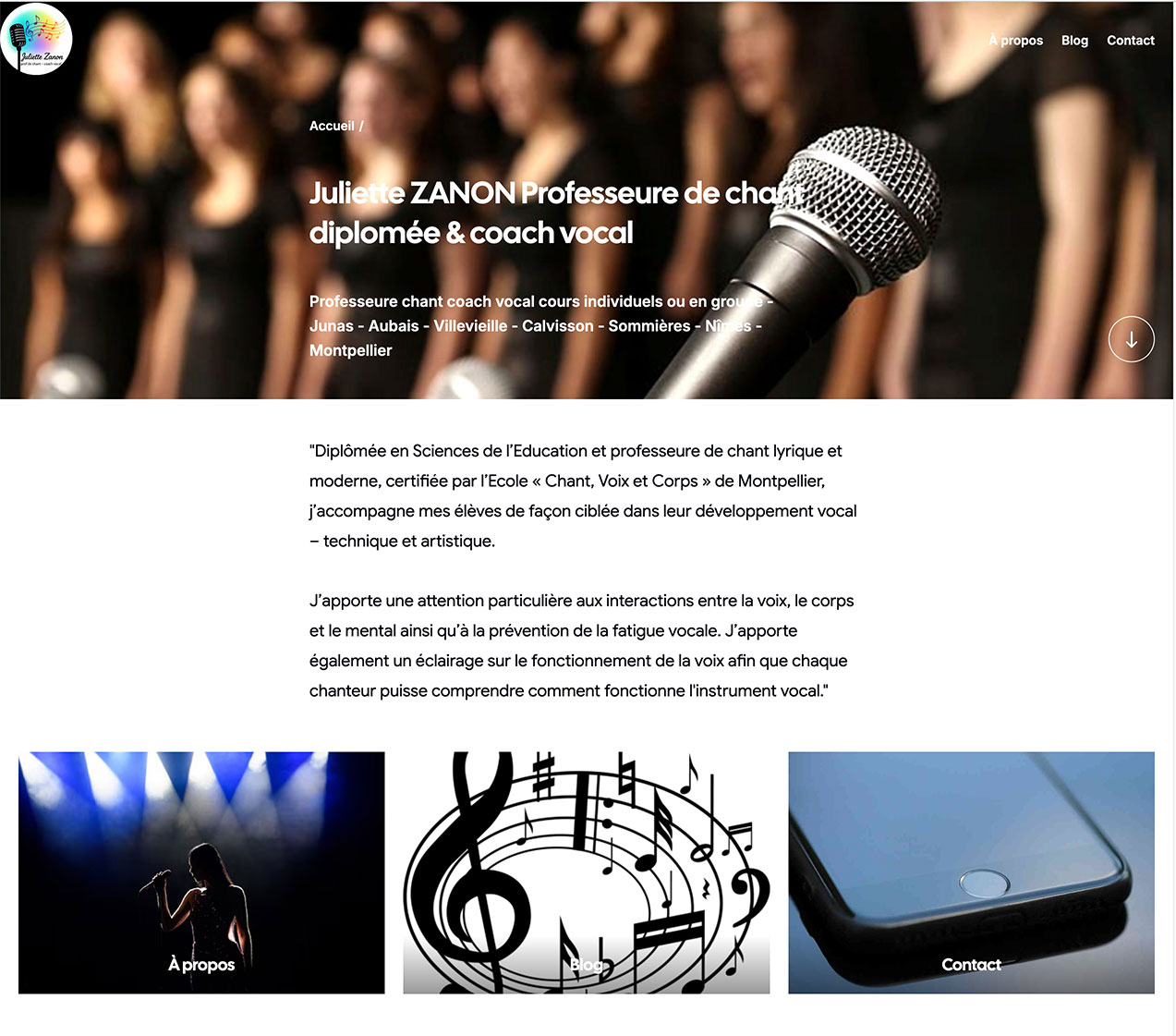 Site internet pour professeur de chant et coach vocal Junas